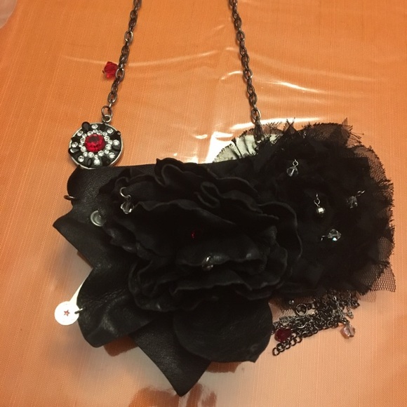 leather Swarovski rocker goth 4in1 necklace bracelet - Picture 13 of 16